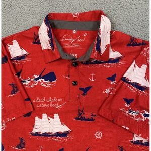 Sunday Crew Golf Polo Shirt Men's Large Red White Blue Whale Ocean Performance